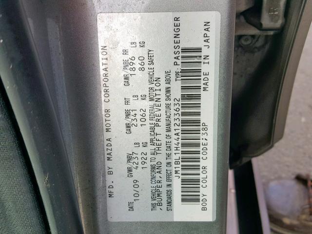 JM1BL1H44A1233632 - 2010 MAZDA SPEED 3 GRAY photo 10