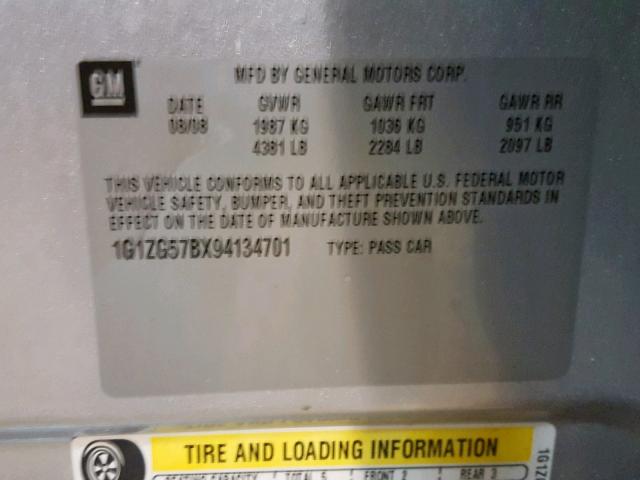 1G1ZG57BX94134701 - 2009 CHEVROLET MALIBU LS SILVER photo 10