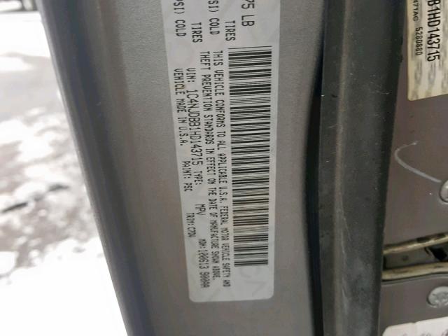 1C4NJDBB1HD143715 - 2017 JEEP COMPASS SP ნაცრისფერი ფოტო 10