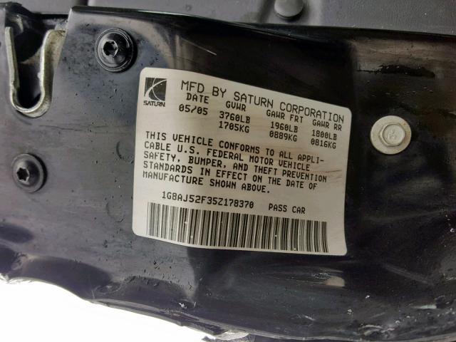 1G8AJ52F35Z178370 - 2005 SATURN ION LEVEL MAROON photo 10