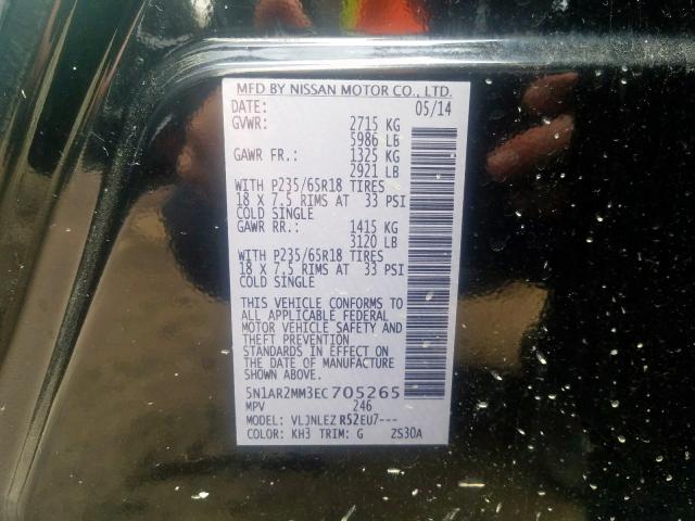 5N1AR2MM3EC705265 - 2014 NISSAN PATHFINDER S  фото 10