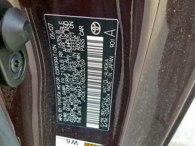 JTKDE167480230769 - 2008 TOYOTA SCION TC იასამნისფერი ფოტო 10