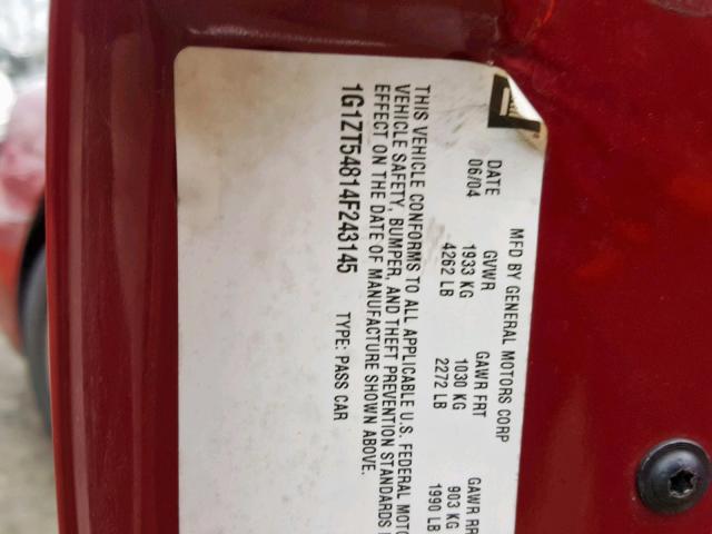 1G1ZT54814F243145 - 2004 CHEVROLET MALIBU LS BURGUNDY photo 10