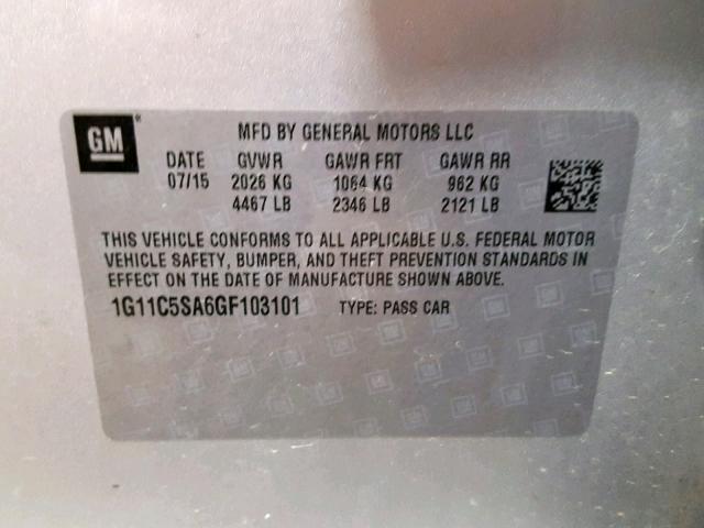 1G11C5SA6GF103101 - 2016 CHEVROLET MALIBU LIM ვერცხლისფერი ფოტო 10