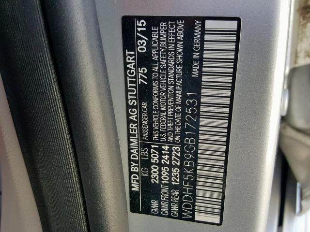 WDDHF5KB9GB172531 - 2016 MERCEDES-BENZ E 350 SILVER photo 10