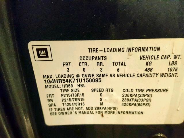 1G4HR54K71U150095 - 2001 BUICK LESABRE LI BLUE photo 10