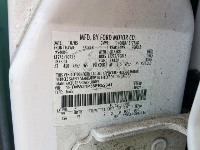 1FTWW31P36EB52341 - 2006 FORD F350 SRW S WHITE photo 10