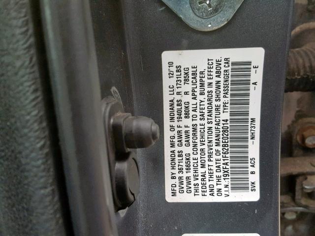 19XFA1F62BE028014 - 2011 HONDA CIVIC LX-S Gris foto 10