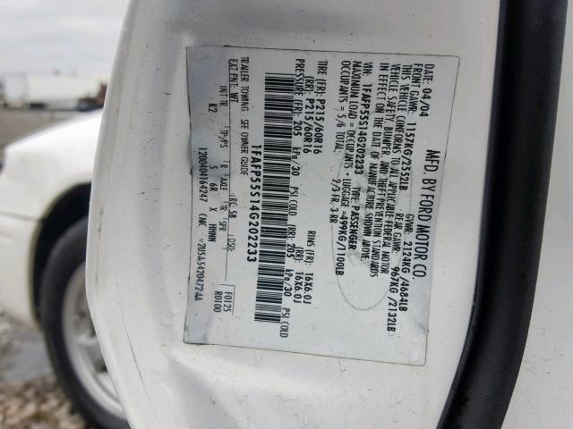 1FAFP55S14G202233 - 2004 FORD TAURUS SES WHITE photo 10