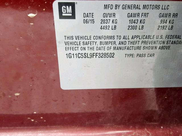 1G11C5SL9FF328502 - 2015 CHEVROLET MALIBU 1LT წითელი ფოტო 10