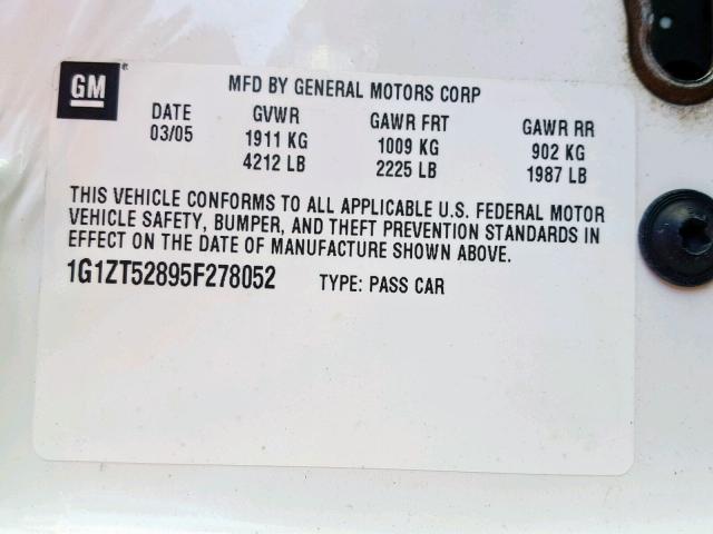 1G1ZT52895F278052 - 2005 CHEVROLET MALIBU LS Ağ foto 10