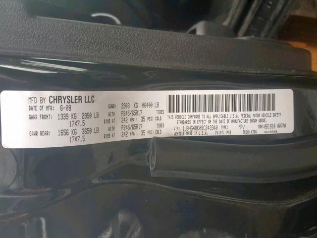 1J8HG48K08C243340 - 2008 JEEP COMMANDER BLACK photo 10