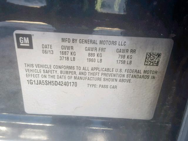 1G1JA5SH5D4240170 - 2013 CHEVROLET SONIC LS GRAY photo 10