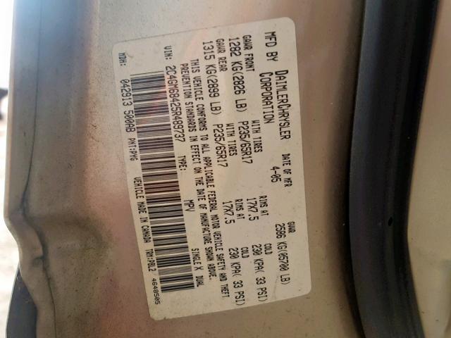 2C4GM68425R489737 - 2005 CHRYSLER PACIFICA T GOLD photo 10