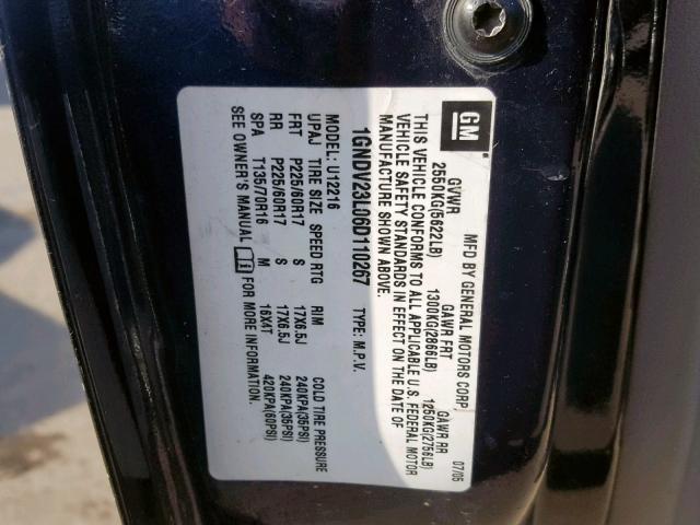 1GNDV23L06D110267 - 2006 CHEVROLET UPLANDER L 蓝色 照片 10