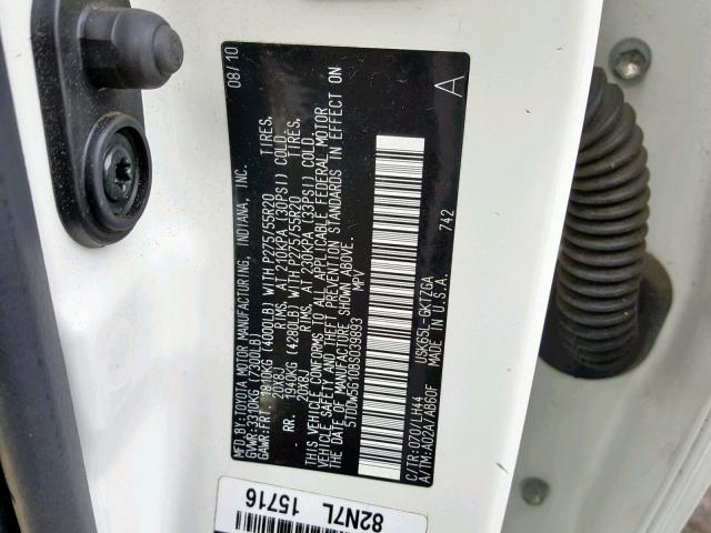 5TDDW5G10BS039893 - 2011 TOYOTA SEQUOIA PL WHITE photo 10