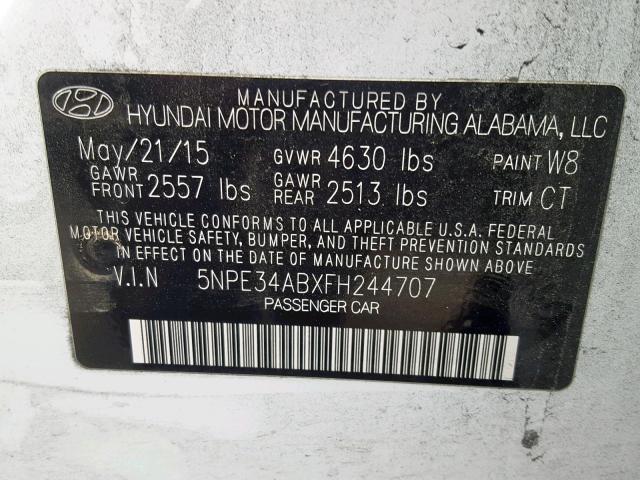 5NPE34ABXFH244707 - 2015 HYUNDAI SONATA SPO WHITE photo 10