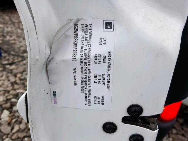 1G2WP52K0YF258310 - 2000 PONTIAC GRAND PRIX WHITE photo 10