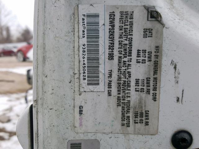 1G2WP52K9YF321985 - 2000 PONTIAC GRAND PRIX WHITE photo 10