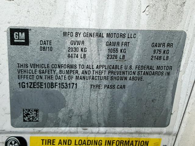 1G1ZE5E10BF153171 - 2011 CHEVROLET MALIBU LTZ WHITE photo 10