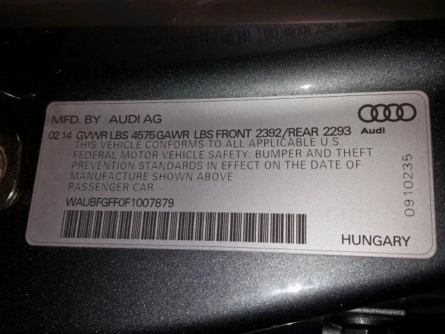 WAUBFGFF0F1007879 - 2015 AUDI A3 GRAY photo 10