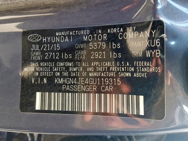 KMHGN4JE4GU119315 - 2016 HYUNDAI GENESIS 3. BLUE photo 10