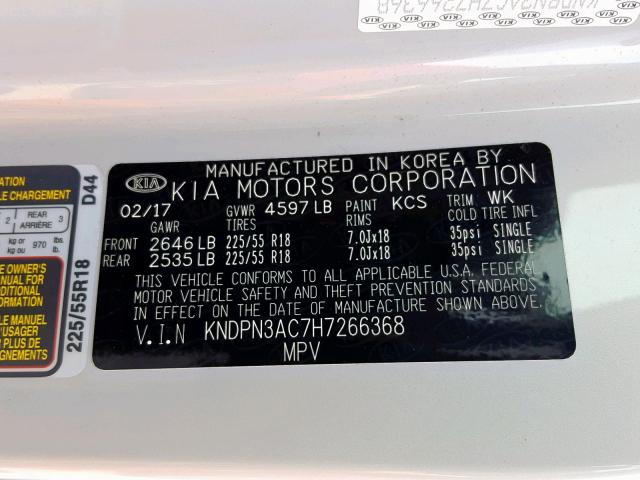 KNDPN3AC7H7266368 - 2017 KIA SPORTAGE E SILVER photo 10