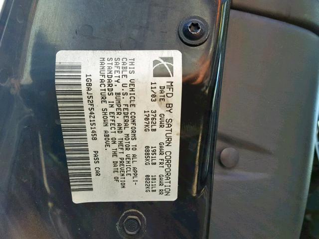 1G8AJ52F54Z151458 - 2004 SATURN ION LEVEL SILVER photo 10