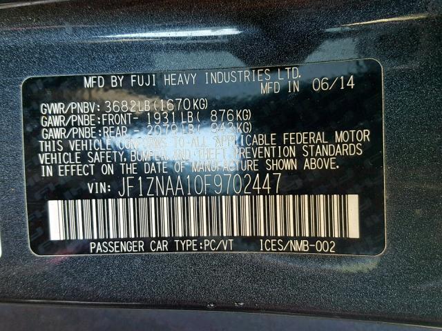 JF1ZNAA10F9702447 - 2015 TOYOTA SCION FR-S GRAY photo 10