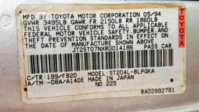 JT2ST07NXR0014186 - 1994 TOYOTA CELICA GT SILVER photo 10