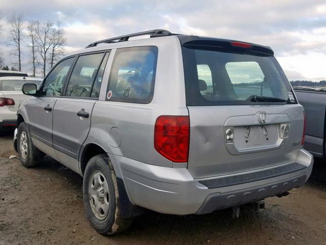 2HKYF18185H571959 - 2005 HONDA PILOT LX SILVER photo 3