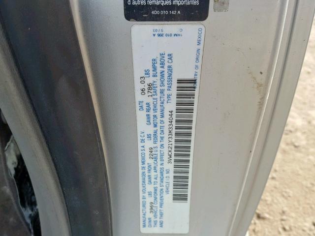 3VWCK21Y33M334044 - 2003 VOLKSWAGEN NEW BEETLE Gümüş foto 10