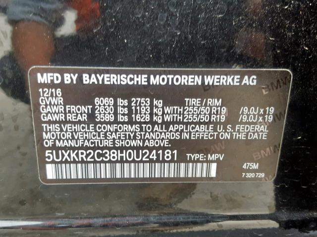 5UXKR2C38H0U24181 - 2017 BMW X5 SDRIVE3 BLACK photo 10