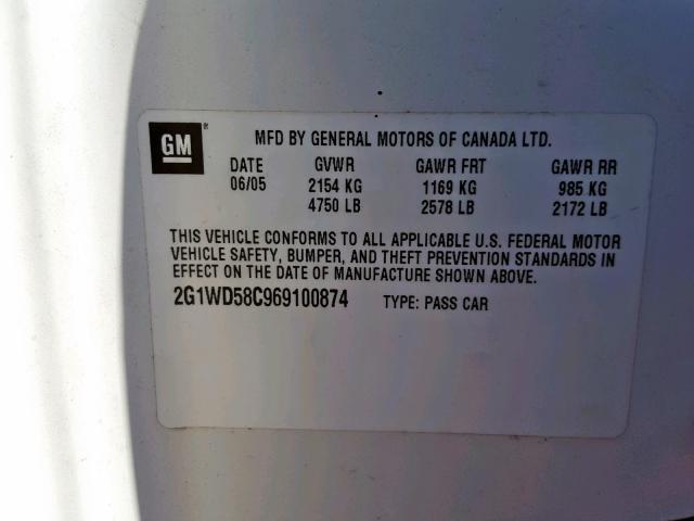 2G1WD58C969100874 - 2006 CHEVROLET IMPALA SUP თეთრი ფოტო 10