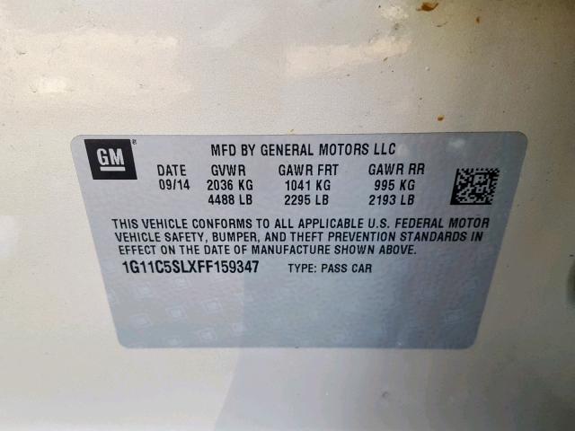 1G11C5SLXFF159347 - 2015 CHEVROLET MALIBU 1LT 棕色 照片 10