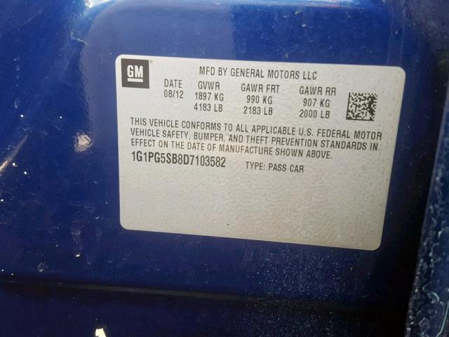 1G1PG5SB8D7103582 - 2013 CHEVROLET CRUZE LTZ BLUE photo 10