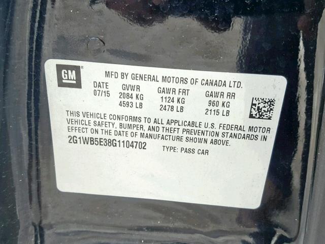 2G1WB5E38G1104702 - 2016 CHEVROLET IMPALA LIM BLACK photo 10