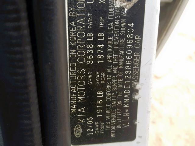 KNADE123866096804 - 2006 KIA RIO WHITE photo 10