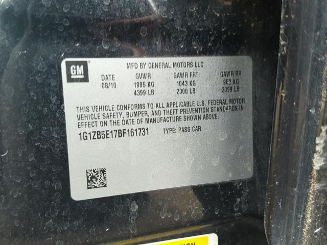 1G1ZB5E17BF161731 - 2011 CHEVROLET MALIBU LS BLACK photo 10