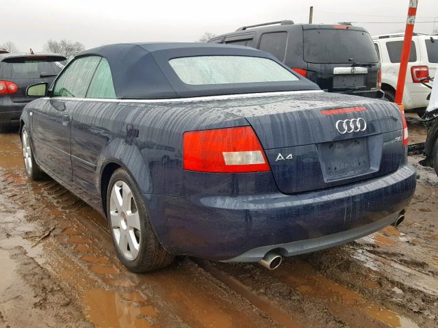 WAUAT48H83K017986 - 2003 AUDI A4 3.0 CAB BLUE photo 3