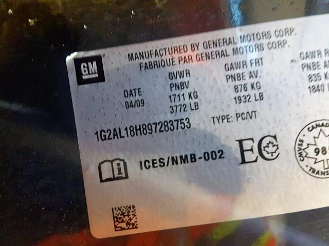 1G2AL18H897283753 - 2009 PONTIAC G5 GRAY photo 10