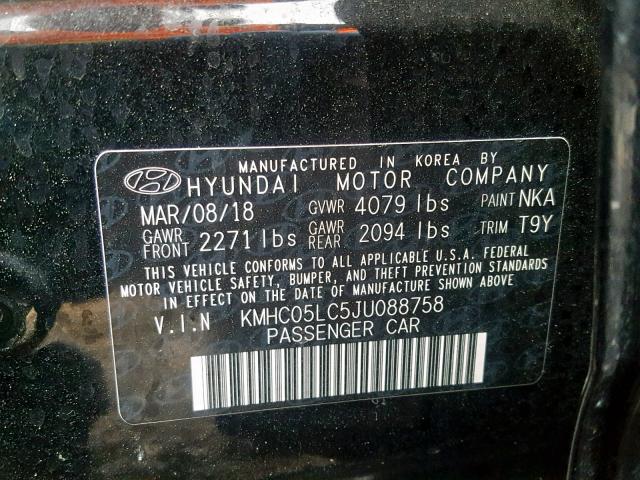 KMHC05LC5JU088758 - 2018 HYUNDAI IONIQ HEV BLACK photo 10