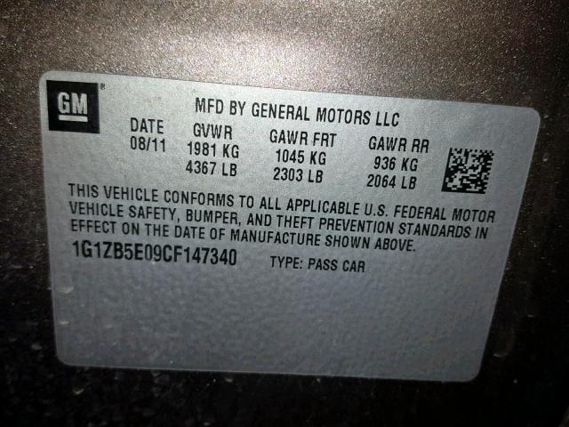 1G1ZB5E09CF147340 - 2012 CHEVROLET MALIBU LS CHARCOAL photo 10