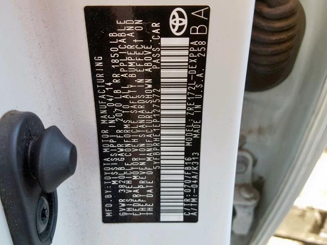 5YFBPRHE1EP127572 - 2014 TOYOTA COROLLA EC 白色 照片 10