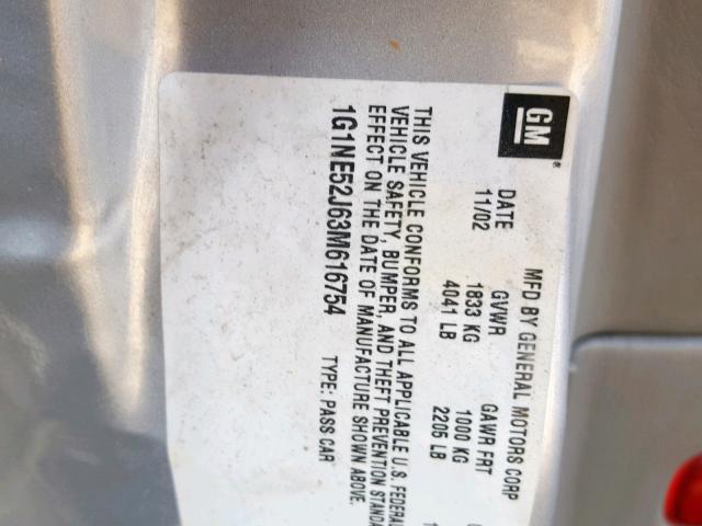 1G1NE52J63M616754 - 2003 CHEVROLET MALIBU LS ვერცხლისფერი ფოტო 10