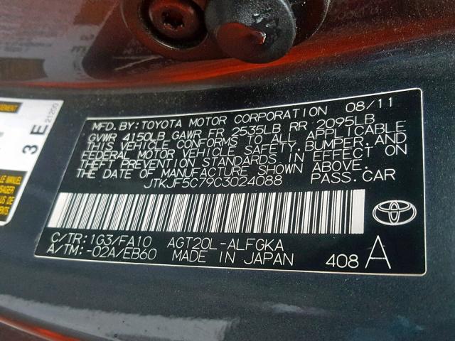 JTKJF5C79C3024088 - 2012 TOYOTA SCION TC ნაცრისფერი ფოტო 10