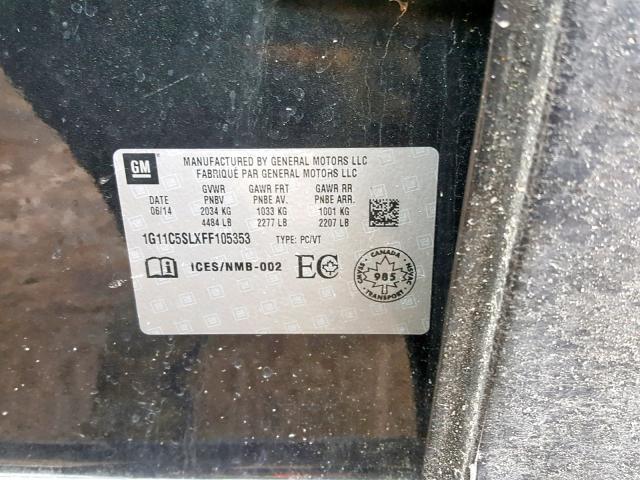 1G11C5SLXFF105353 - 2015 CHEVROLET MALIBU 1LT 黑色 照片 10