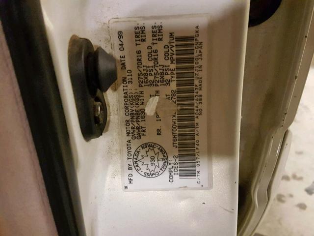 JT6HT00W1X0062782 - 1999 LEXUS LX 470 WHITE photo 10