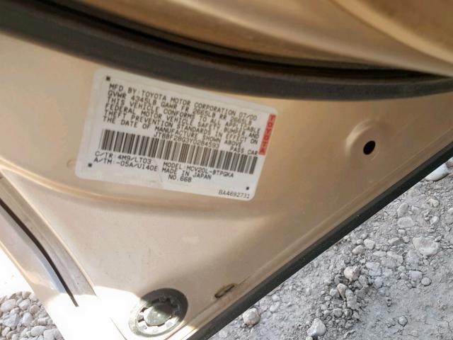 JT8BF28G3Y0284593 - 2000 LEXUS ES 300 TAN photo 10