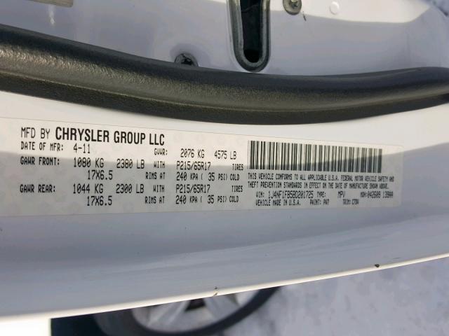 1J4NF1FB5BD201725 - 2011 JEEP COMPASS SP თეთრი ფოტო 10